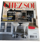 Featured on CHEZ SOI 2010 : Fez poof, men orange babouche slippers, Moroccan bone chest, Moroccan poster