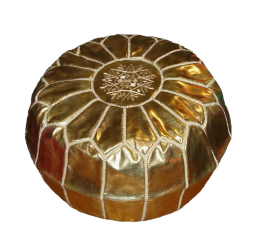 Gold leather Moroccan pouf