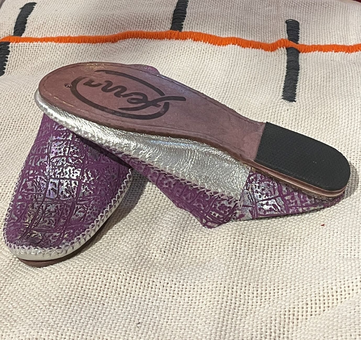 leather purple slippers