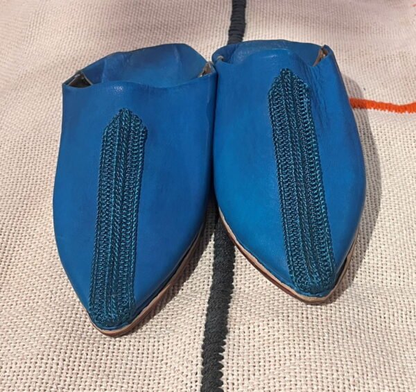 leather Moroccan blue women shoes babouche slipper