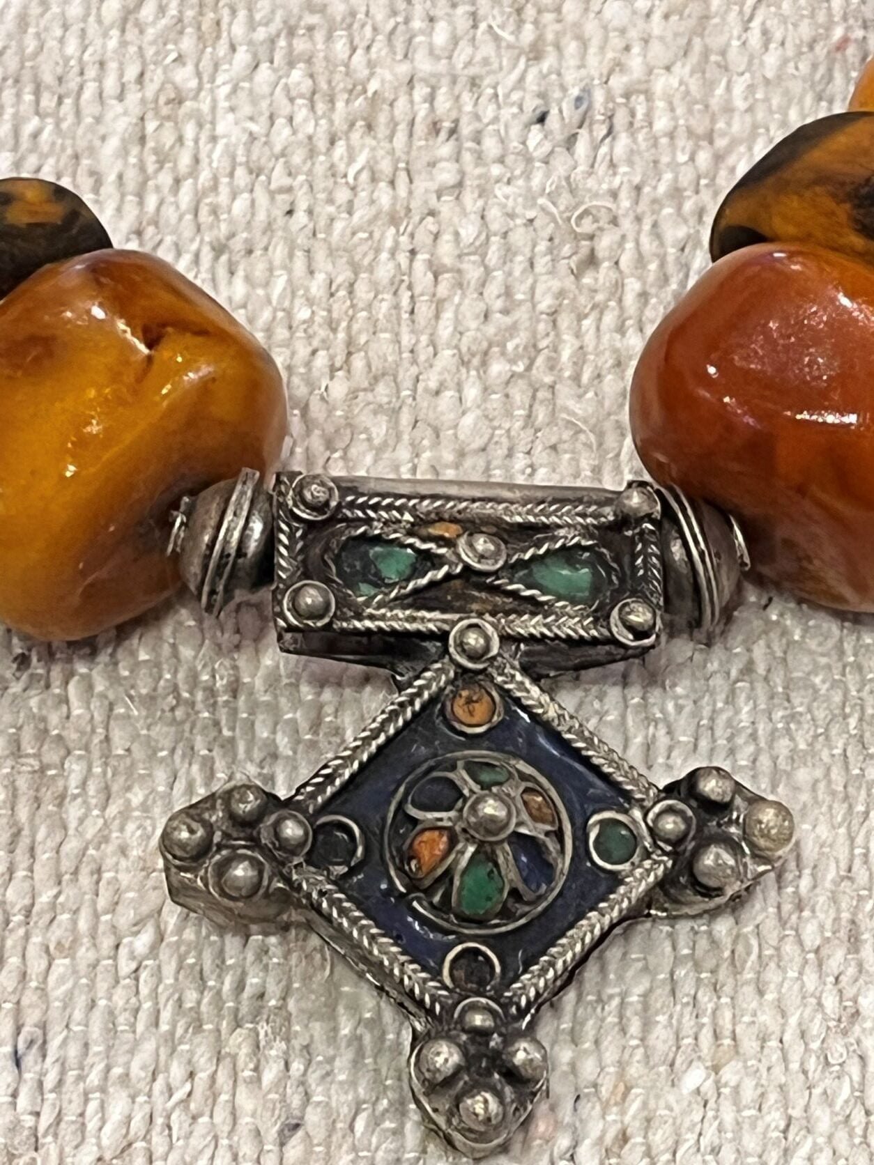 Moroccan antique amber necklace1 silver cross of south