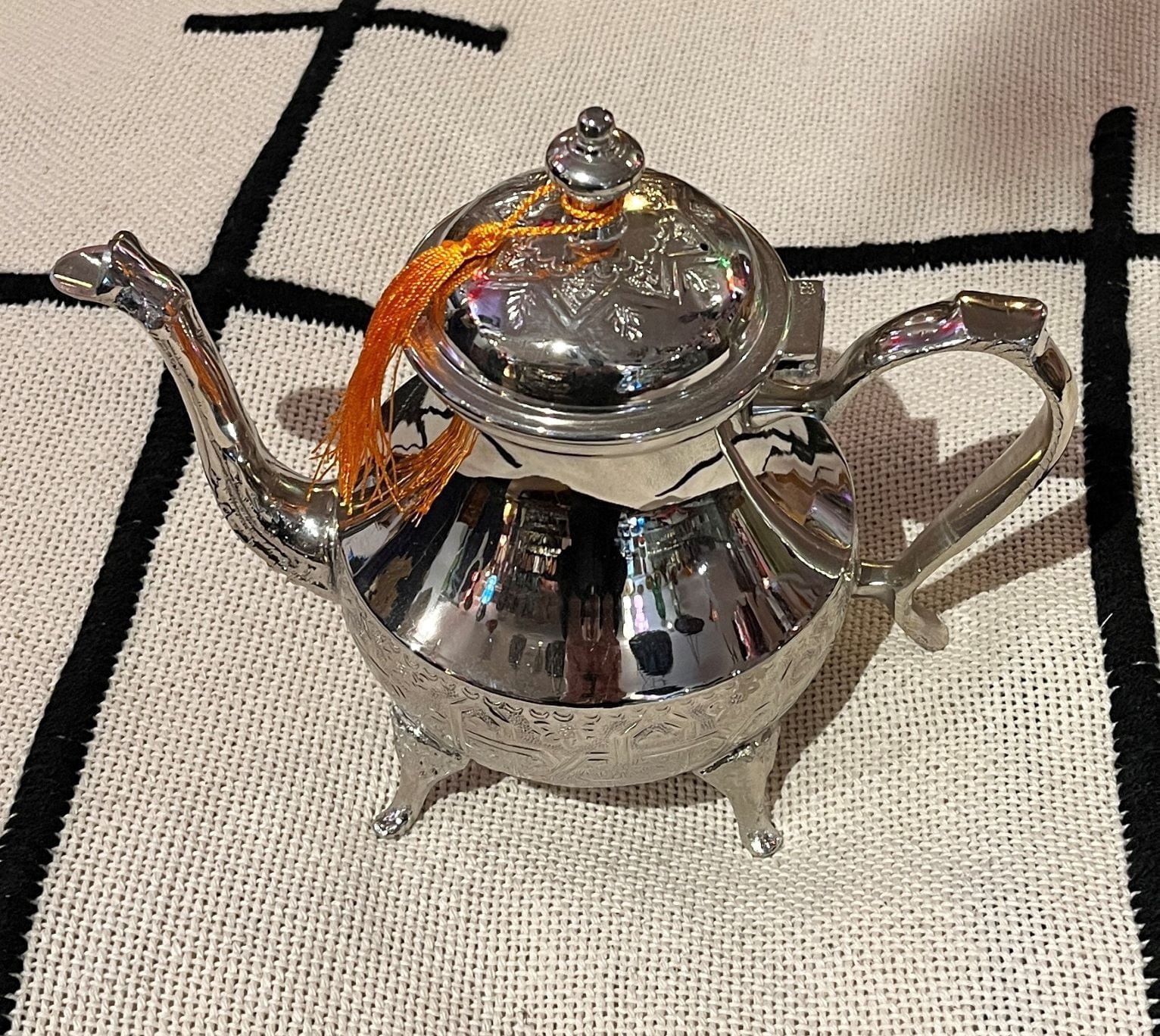 Moroccan silver serving teapot