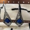 blue dangle earrings stone Moroccan dangle earrings blue stone