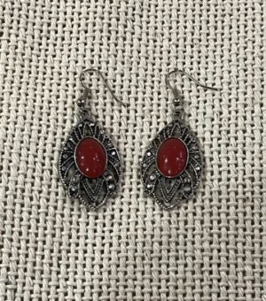 sterling silver dangle red earrings boucles oreilles rouges et argent
