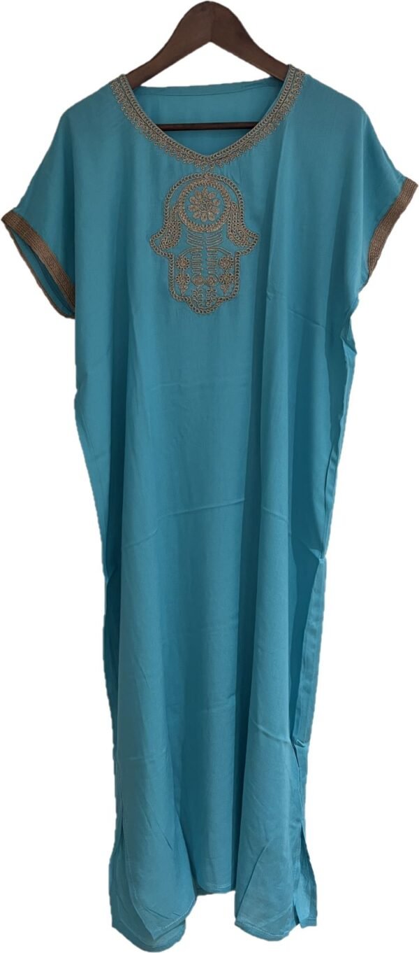 Hamsa hand charm kaftan in turquoise color