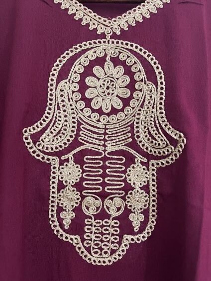 red Hamsa embroidered caftan