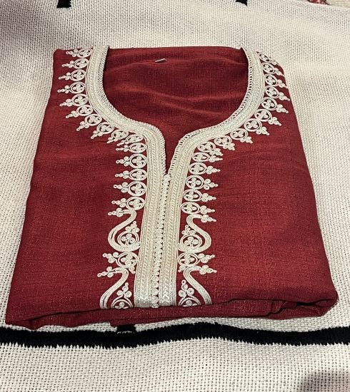 Moroccan men's red Kaftan with an embroidered design