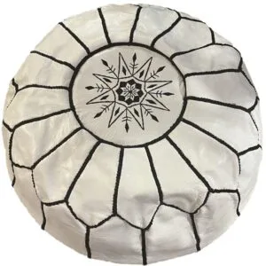 White pouf with black embroidery White pouf with black embroidery