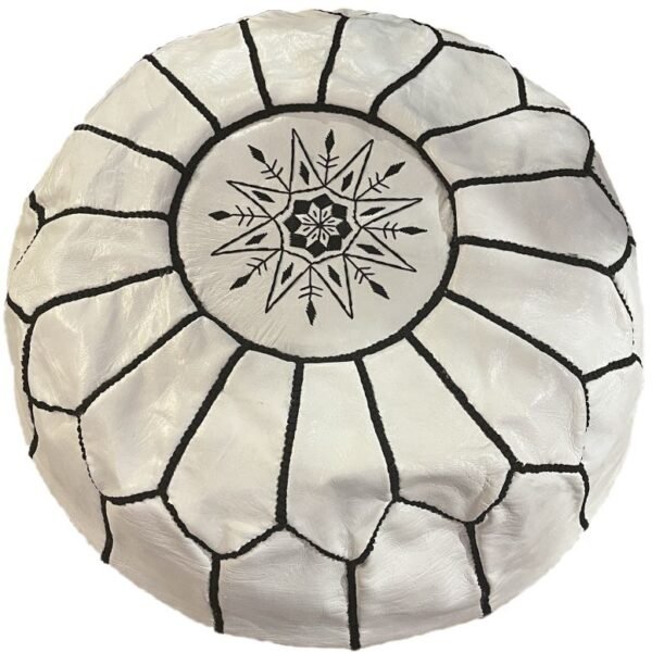 White pouf with black embroidery