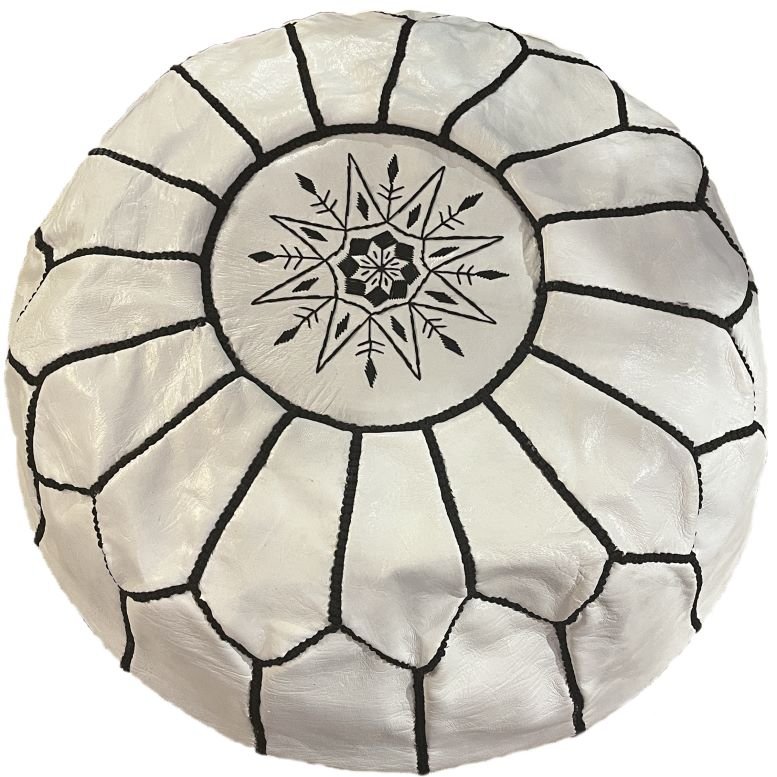 White pouf with black embroidery