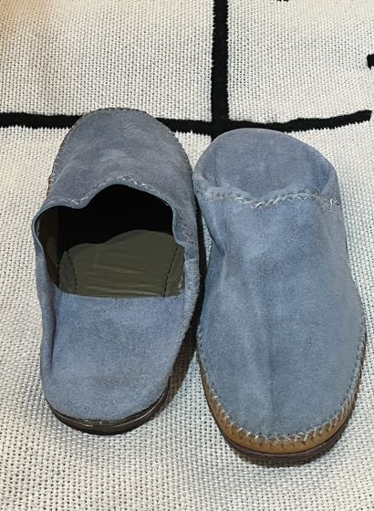 Moroccan blue suede slippers