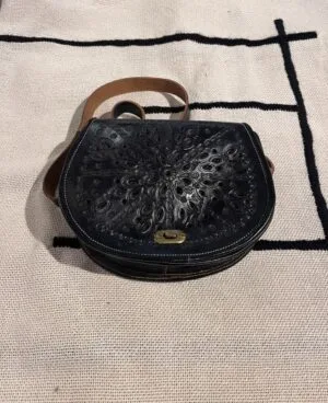 Moroccan leather crossbody bag Black leather crossbody bag
