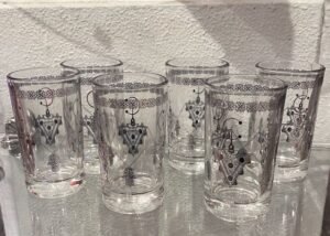 Moroccan silver teaglasses with hamsa and fibula design