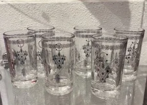 Moroccan silver teaglasses with hamsa and fibula design