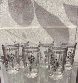 Moroccan silver teaglasses with hamsa and fibula design Moroccan silver teaglasses with hamsa and fibula design