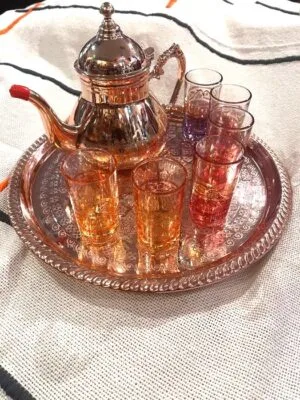 Moroccan teapot, tea glasses and tray