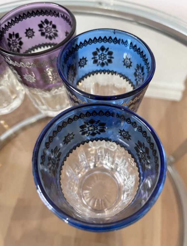 set of tea glasses silver and color