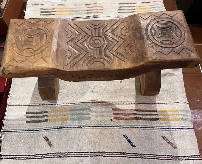 handmade Berber wooden carved bench