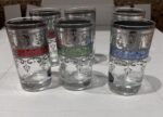 Moroccan Tea Glasses Set: Silver & Colored Rim