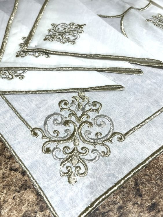 gold and silver design in this Moroccan tablecloth