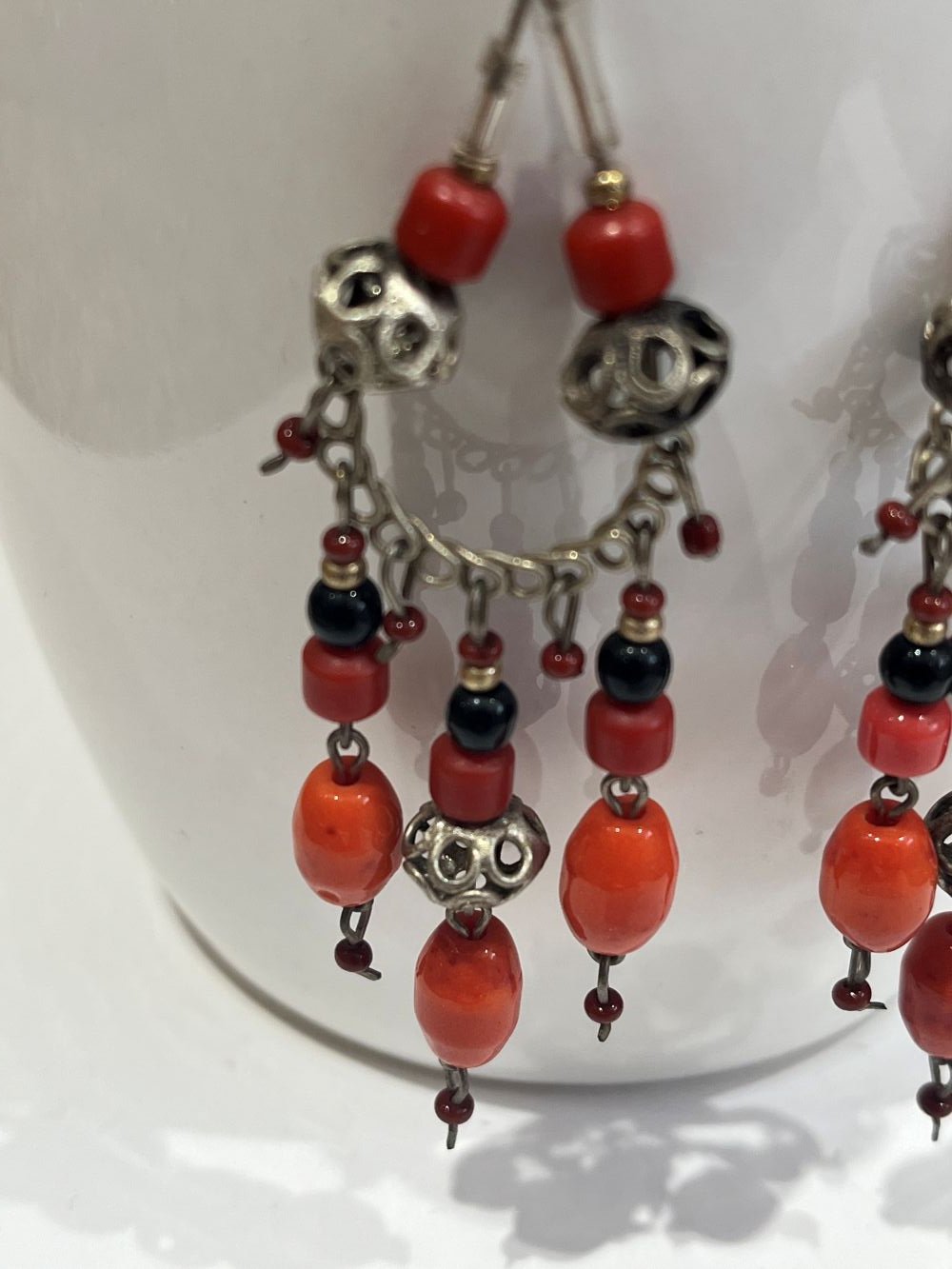 boucles oreilles argent, corail