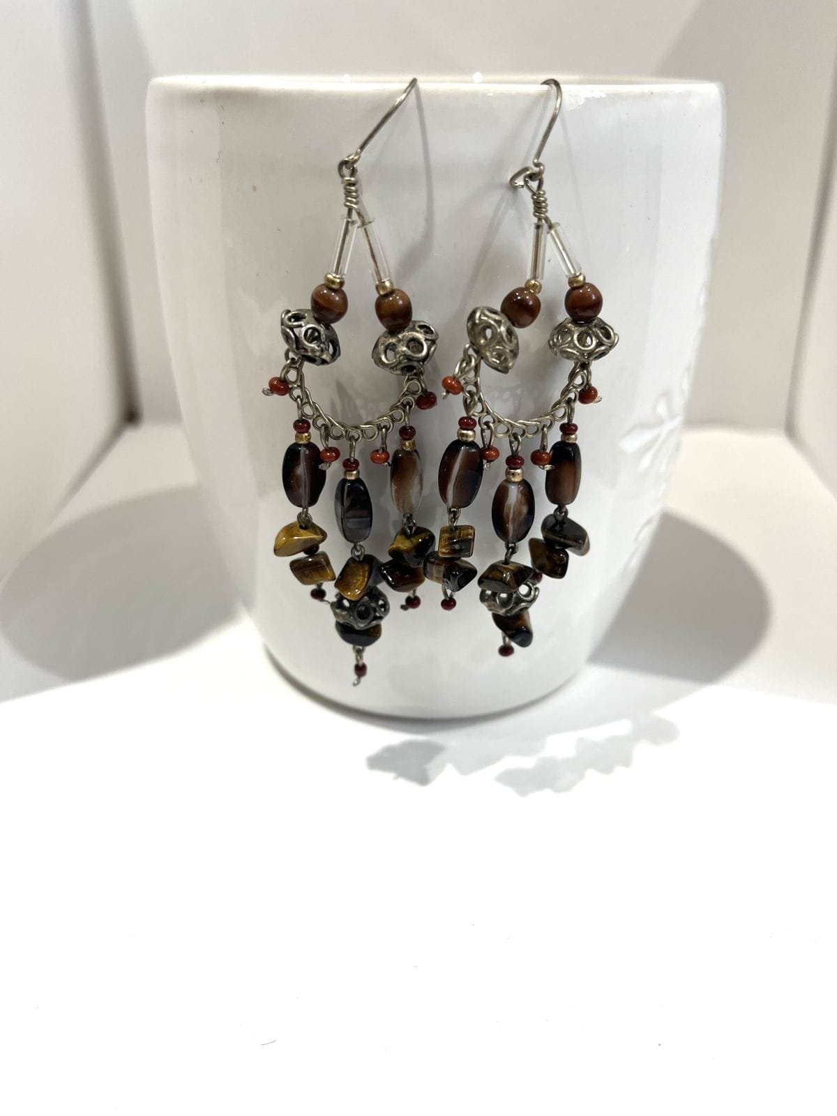 Boucles d'oreilles bohèmes en argent et pierres