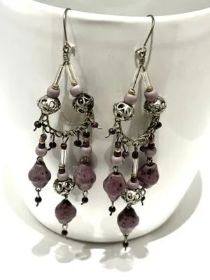 Moroccan-earrings-lilac-gemstone-accents authentiques boucles d'oreilles marocaines