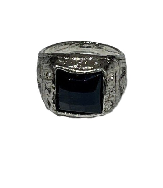 Bague gravée argent maroc avec pierre noire