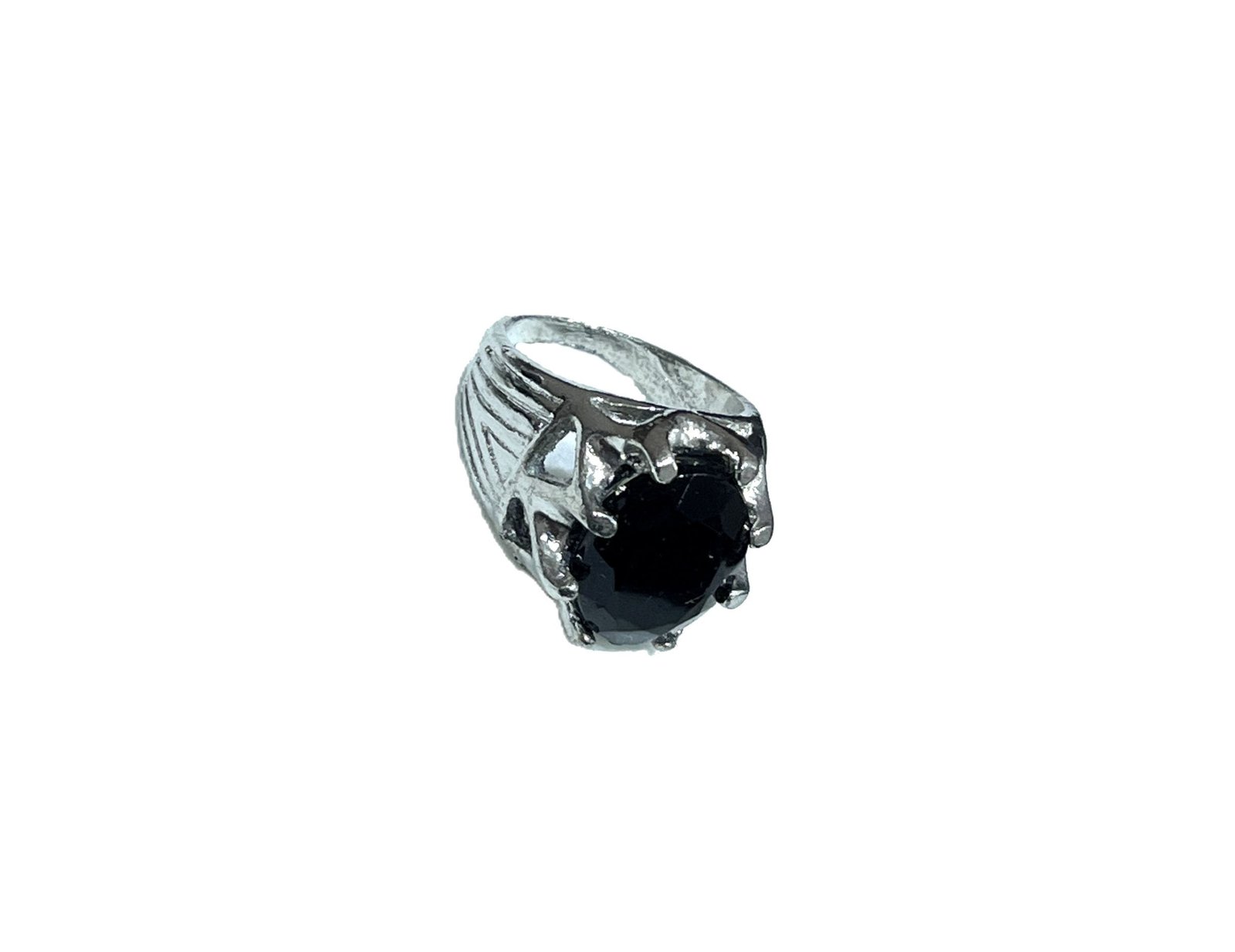 bague ronde en argent et pierre noire