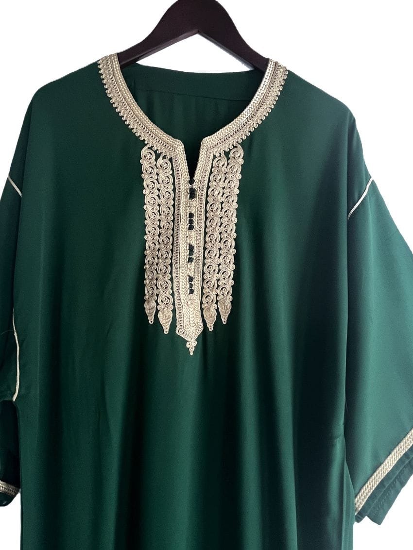 caftan vert marocain doré