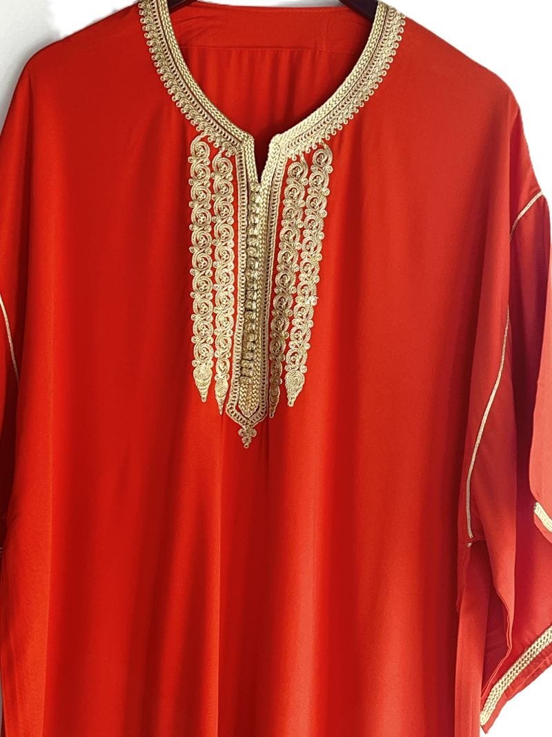 luxury-embroidered-moroccan-kaftan-maxi-dress-orange-front caftan femme