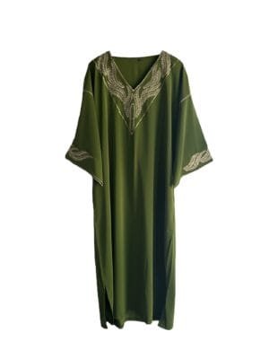 Robe caftan marocaine longue vert olive