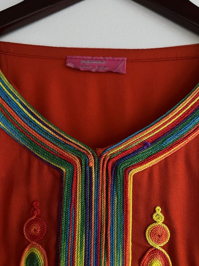 Moroccan kaftan orange with colorful broderies